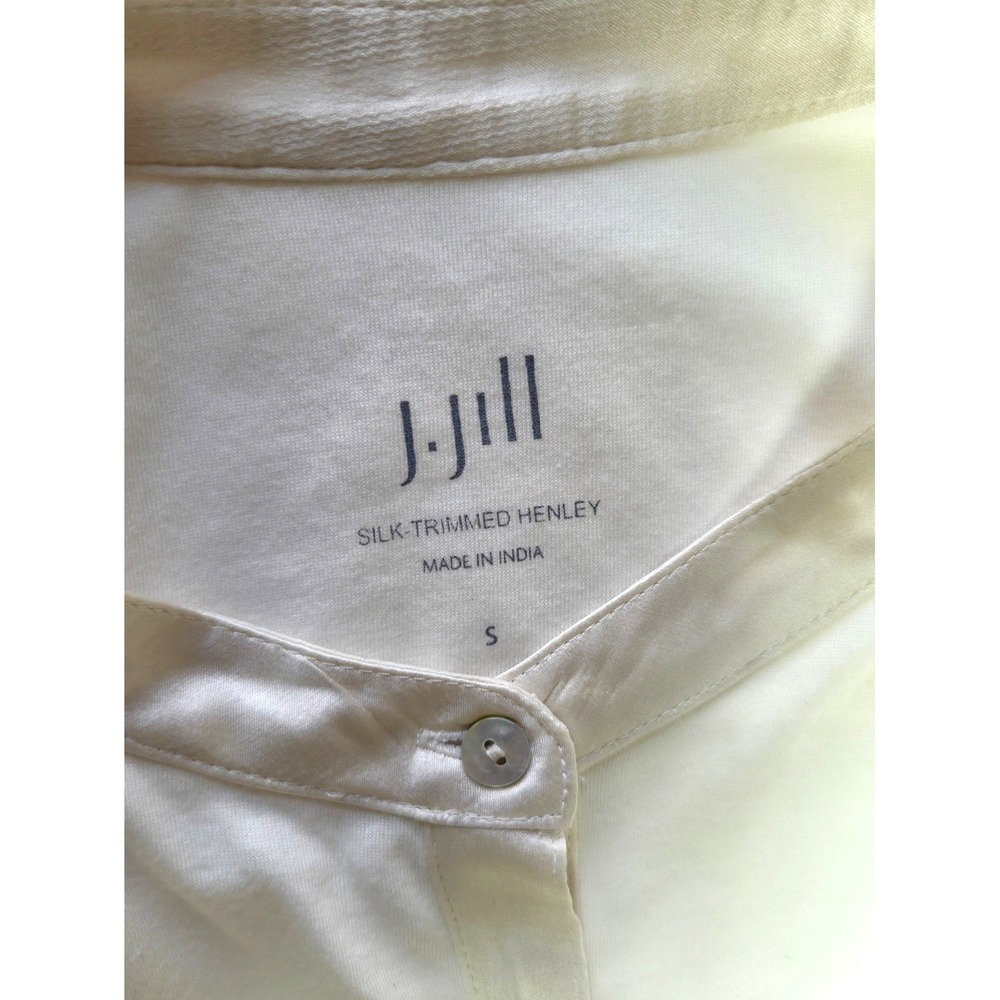J.Jill Silk Trim Henley Top Small Ivory Pima Cotton Modal Long Sleeve - Picture 4 of 9